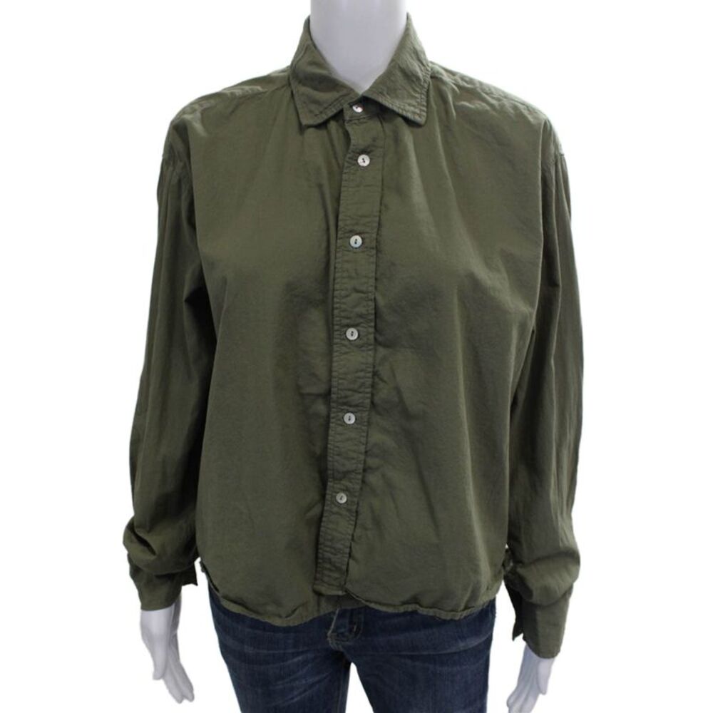 Cali Dreaming Womens Basic Button-Up Cotton Collared Long Sleeve Green Size XS